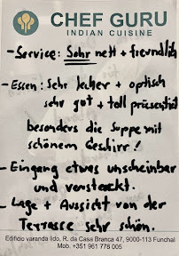 Chef Guru Indian Restaurant à Funchal menu