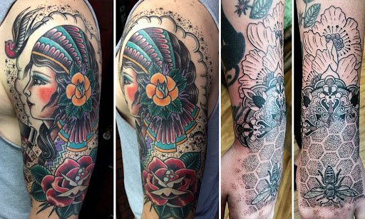 Explore cool cover up tattoo ideas, creative tattoo ideas in Columbus, available at Sweet Baby Octane