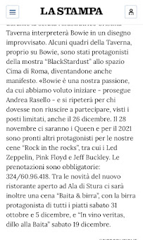 Baita La Montanara à Ala di Stura menu