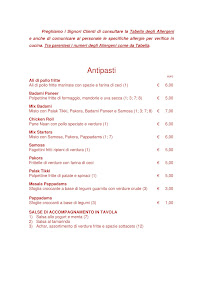 Carte du Ristorante Indiano Shiva à Milan