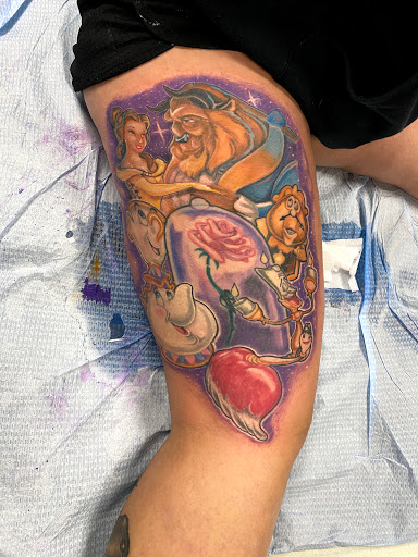 Explore disney tattoo sleeve ideas, creative tattoo ideas in Malvern, available at Addiction Ink