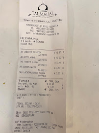 Carte du Taj Mahal indische Restaurant à Rosenheim