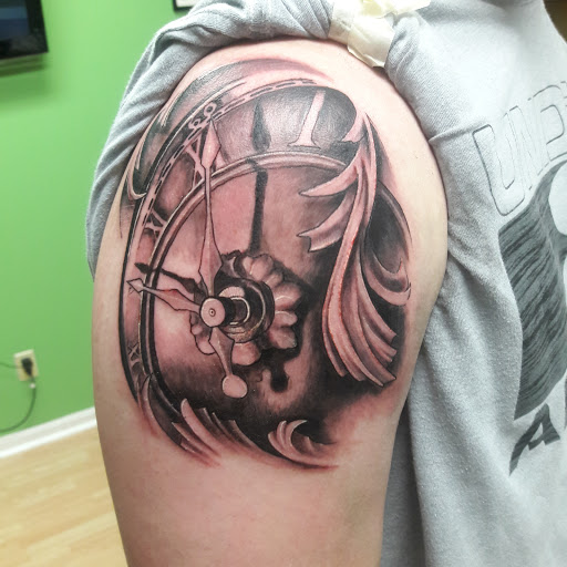 Explore tattoo leg sleeve ideas, creative tattoo ideas in Kenosha, available at Kenosha Tattoo Company