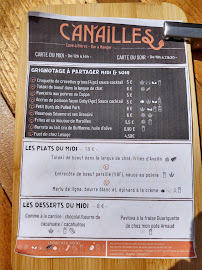 Carte du Canailles, cave à bières, bar à manger, restaurant à Marcq-en-Barœul