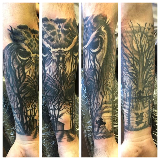 Explore sleeve tattoo ideas male, creative tattoo ideas in Princeton, available at The Asylum Tattoos & Fine Art