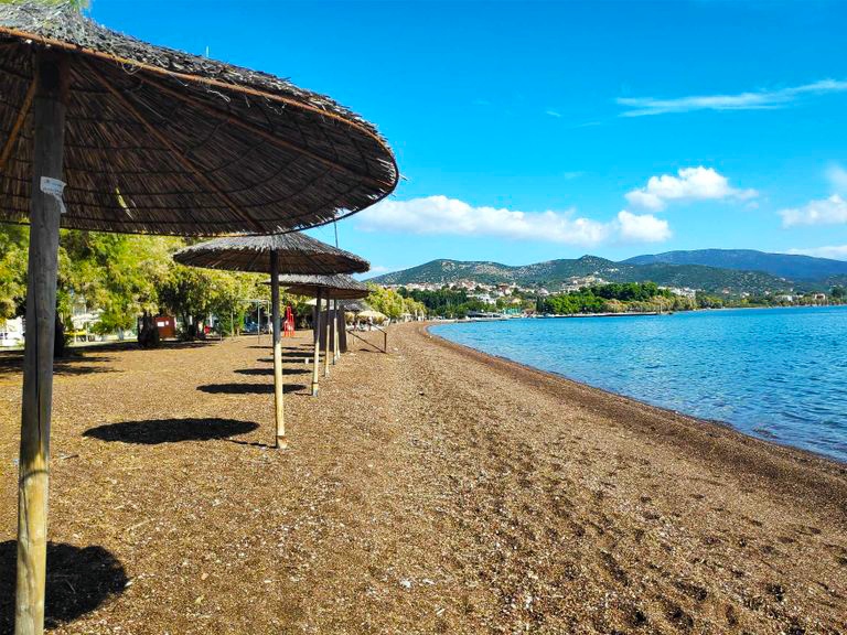 Foto di Neas Achialou beach con una superficie del acqua verde-blu