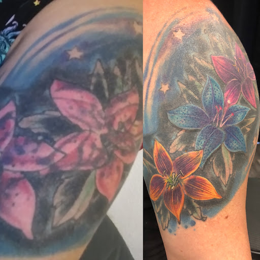 Explore bear tattoo ideas for men, creative tattoo ideas in Englewood, available at Point of Entry Tattoo