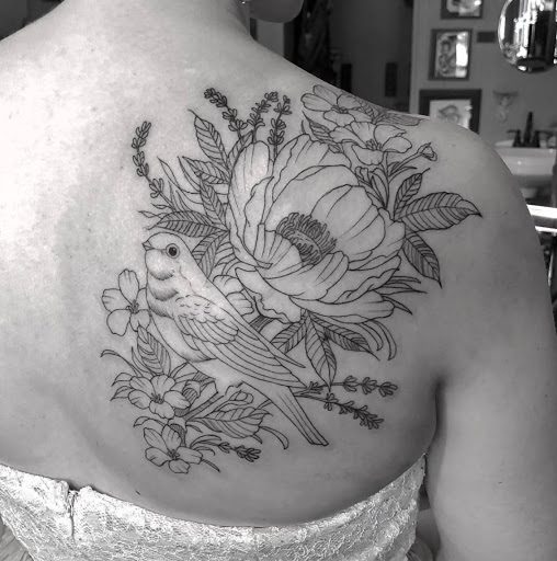 Explore embroidery tattoo ideas, creative tattoo ideas in Lawrence, available at Standard Electric Tattooing