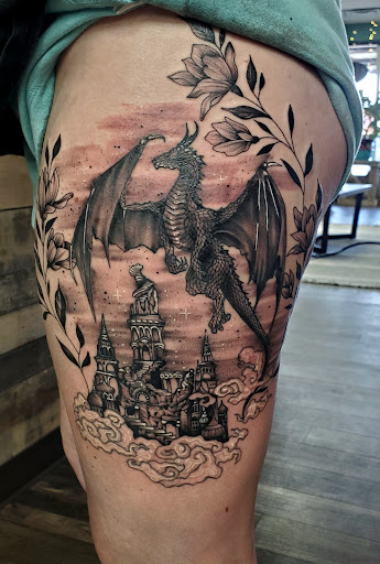 Explore thigh tattoo ideas male, creative tattoo ideas in Wabash, available at Steel Rose Tattoo Studio