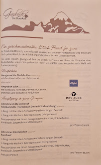 Menu du Gaisbock die DorfAlpe à Fischen