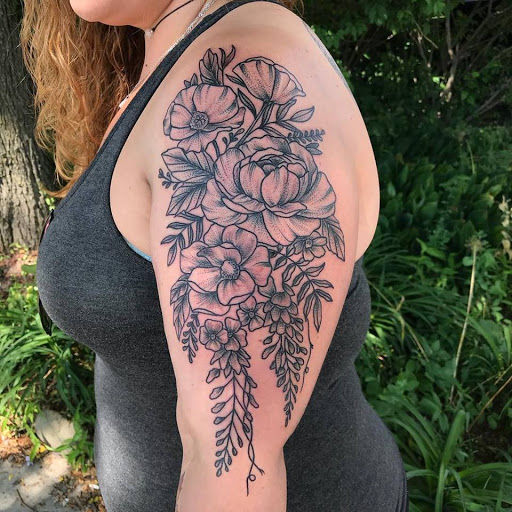 Explore flag tattoo ideas, creative tattoo ideas in Groton, available at Black Dragon Tattoo Company