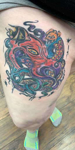 Explore black and grey tattoo filler ideas, creative tattoo ideas in Harrison, available at Asylum Tattoos & The Boutique