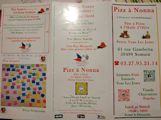 menu du restaurants Pizza Nonna Somain à Somain