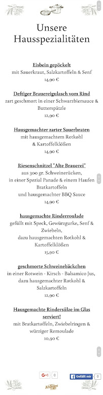 Alte Brauerei à Eberswalde menu