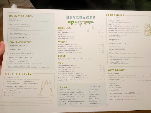 Beverage menu