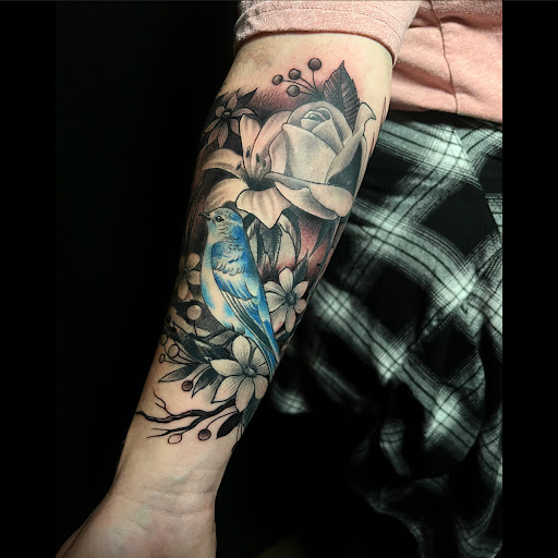 Explore sweet pea tattoo ideas, creative tattoo ideas in Montgomery, available at Flying Eye Tattoo Studio