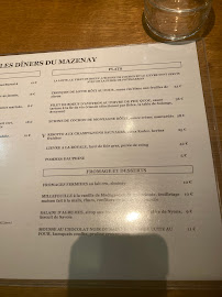 Restaurant français Le MaZenay à Paris (le menu)