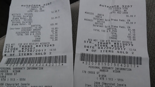 Auto Parts Store «AutoZone», reviews and photos, 177 Church St, Lowell, MA 01852, USA