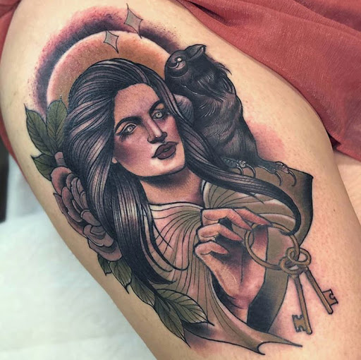 Explore tattoo ideas for thigh, creative tattoo ideas in Fairfax, available at Marlowe Ink Tattoo Fairfax