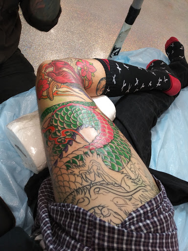 Explore husky tattoo ideas, creative tattoo ideas in Houston, available at The Neon Jackal Tattoo