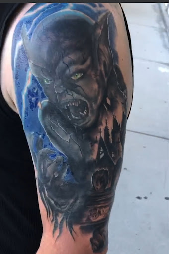 Explore guy thigh tattoo ideas, creative tattoo ideas in Savannah, available at Tatlyfe Studios