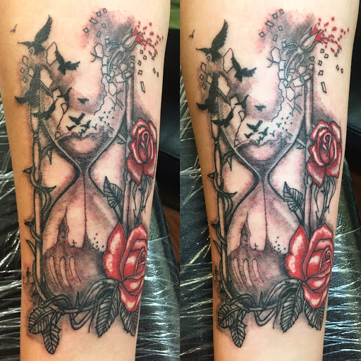 Explore skull tattoo sleeve ideas, creative tattoo ideas in Alamosa, available at The Shop Tattoo & Comics
