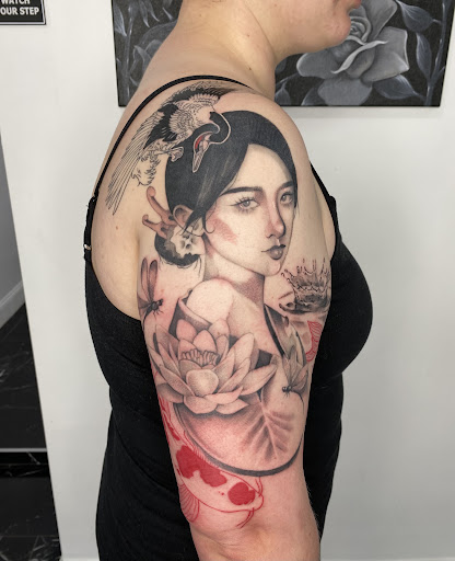 Explore flower tattoo sleeve ideas, creative tattoo ideas in Roselle Park, available at Sola Ink