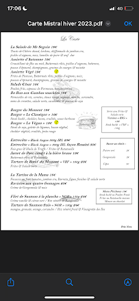 Menu / carte de Le Mistral à Vinon-sur-Verdon