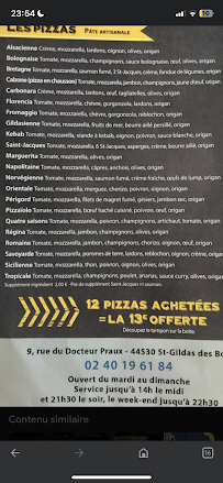 Carte du Le Pizz Á Grill à Saint-Gildas-des-Bois