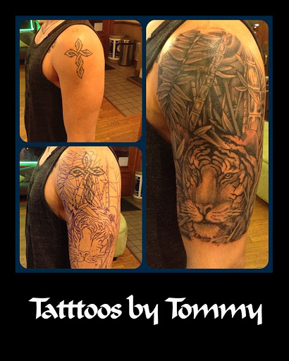 Explore rose thigh tattoo ideas, creative tattoo ideas in Columbia, available at Living Canvas Tattoo & Body Piercing