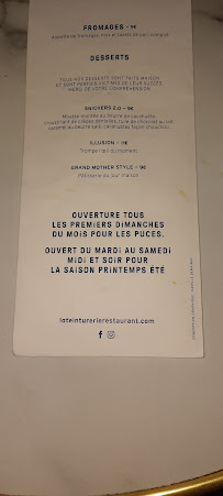 Restaurant La Teinturerie à Belfort (le menu)