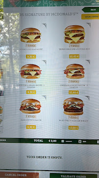 Menu / carte de McDonald's à Paris