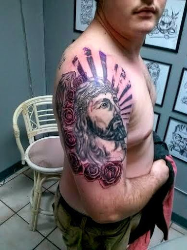 Explore half chest tattoos for men ideas, creative tattoo ideas in Bradenton, available at Memory Lane Tattoo Co.