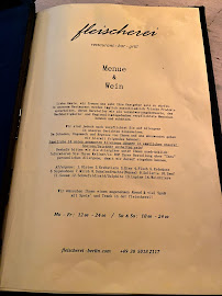 Restaurant Fleischerei à Berlin (le menu)