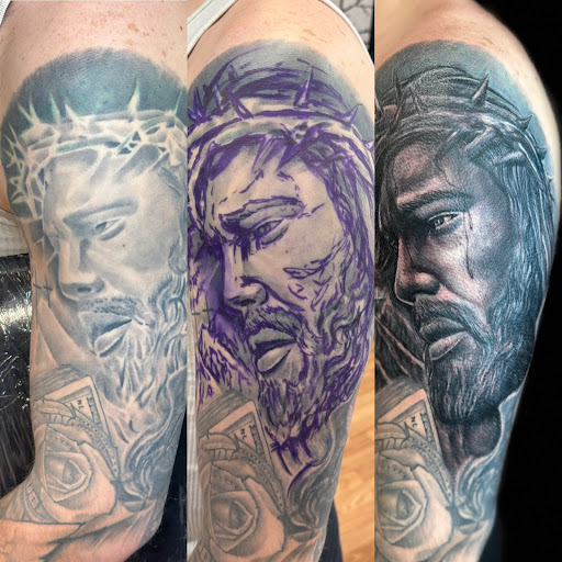 Explore night sky tattoo ideas, creative tattoo ideas in Wheeling, available at SPFX Tattoo