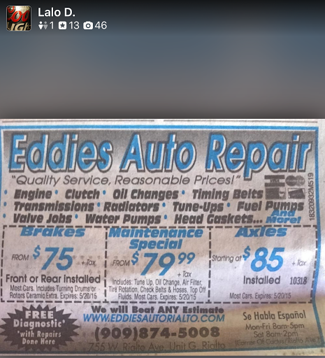 Auto Repair Shop «Eddies Auto Repair», reviews and photos, 755 W Rialto Ave g, Rialto, CA 92376, USA