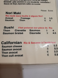 Restaurant de sushis Envie sushi à Grasse (le menu)