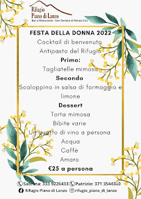 Menu du Rifugio Piano di Lanzo à San Donato di Ninea