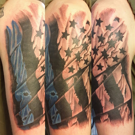 Explore strength tattoo ideas for females, creative tattoo ideas in Fritch, available at Stars & Stripes Electric Tattoos