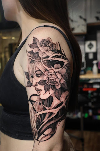 Explore nephew tattoo ideas, creative tattoo ideas in Clarksville, available at Dark Raine Tattoo