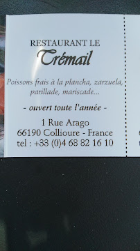 Le Trémail à Collioure menu