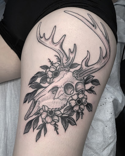 Explore night sky tattoo ideas, creative tattoo ideas in Edgewood, available at Wild Coyote Tattoo