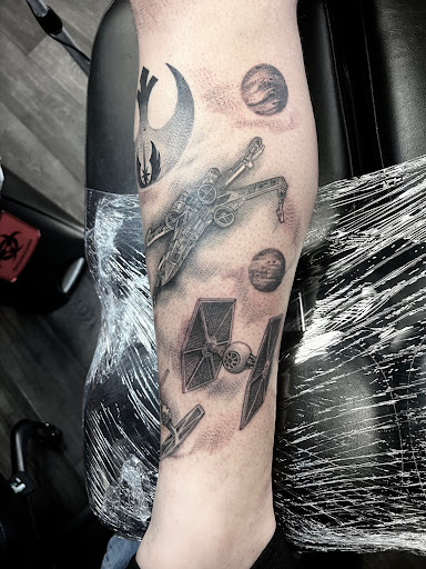 Explore under knee tattoo ideas, creative tattoo ideas in Silver City, available at Independent Ink Tattoo