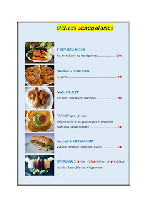 Menu du Délices Sénégalaises à Poitiers