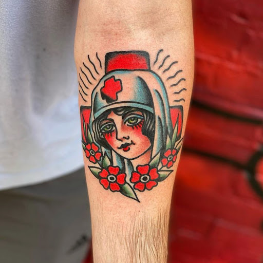 Explore lady thigh tattoo ideas, creative tattoo ideas in Springfield, available at Good Heart Tattoos