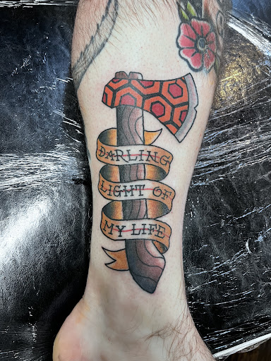 Explore leg tattoo ideas for men, creative tattoo ideas in Lakewood, available at Union Ave Tattoo Company