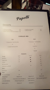 Papelli à Paris menu