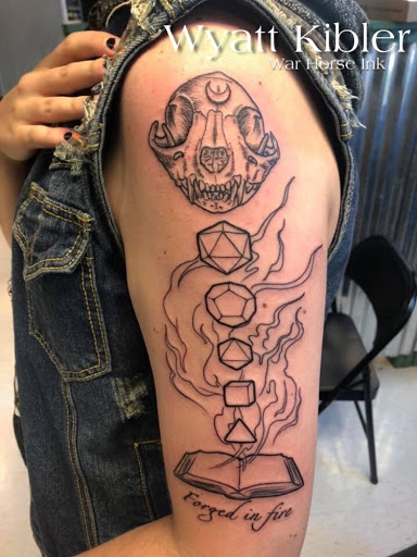 Explore saxophone tattoo ideas, creative tattoo ideas in Kent, available at War Horse Ink