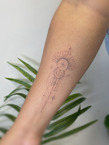 Explore thigh tattoo ideas, creative tattoo ideas in Orange, available at Baron Art Tattoo