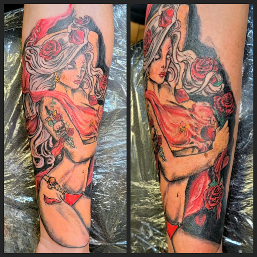 Explore dark fantasy tattoo ideas, creative tattoo ideas in Lafayette, available at DragonsBane Tattoo & Body Piercing